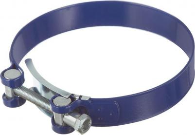 Хомут силовой 122-130 мм оцинкованная сталь с полимерным покрытием одноболтовый – фото 1