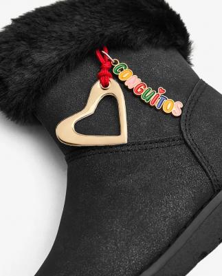 сапоги с воротником и подвесками из меха, бежевый – фото 1