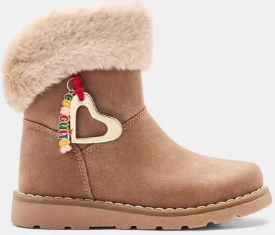 сапоги с воротником и подвесками из меха, бежевый