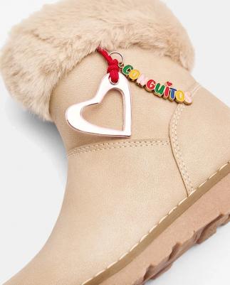 сапоги с воротником и подвесками из меха, бежевый – фото 5