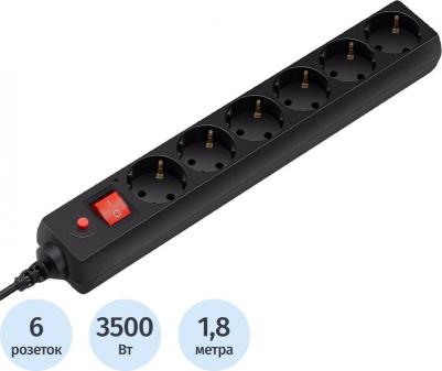 Сетевой фильтр 600SH-16-1.8-B 1.8м (6 розеток) черный – фото 1