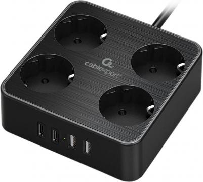 Сетевой фильтр Plate 4 розетки 10А 2xType-C PD 20Вт 2xUSB, 3 метра уровень защиты 4+ черный – фото 2