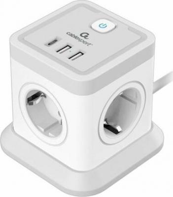Сетевой фильтр Tower 4 розетки, 10А, 1xType-C PD, 20Вт, 2хUSB, 2м, белый, TWR-4-CU2-W-2