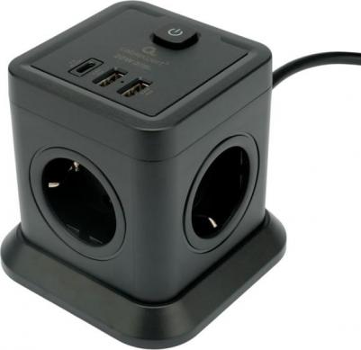 Сетевой фильтр Tower 4 Sockets 1xType-C PD 2хUSB 2m Black TWR-4-CU2-B-2 – фото 1