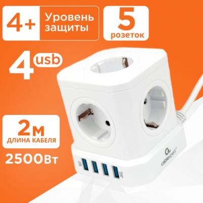 Сетевой фильтр Tower 4 Sockets 1xType-C PD 2хUSB 2m Black TWR-4-CU2-B-2 – фото 3