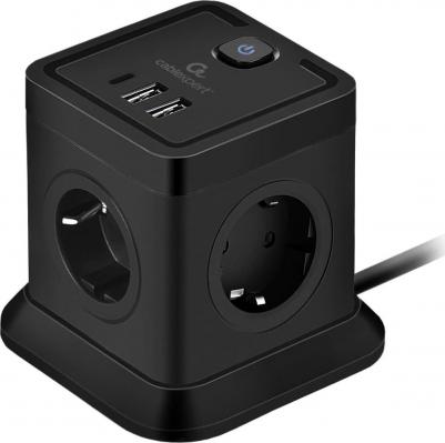 Сетевой фильтр Tower 4 Sockets 1xType-C PD 2хUSB 2m Black TWR-4-CU2-B-2 – фото 4