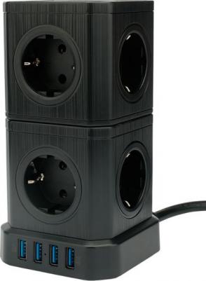 Сетевой фильтр Tower 9 розеток 16А 4хUSB 3.1А 2 метра уровень защиты 4+ белый