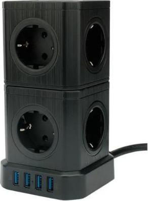 Сетевой фильтр Tower 9 Sockets 4хUSB 2m Black TWR-9-U4-B-2