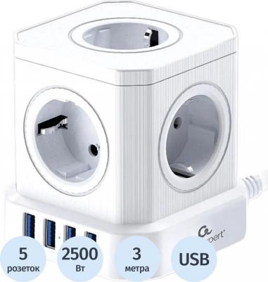 Сетевой фильтр Tower на 5 розеток 3 метра + 4 USB (TWR-5-U4-W-3)