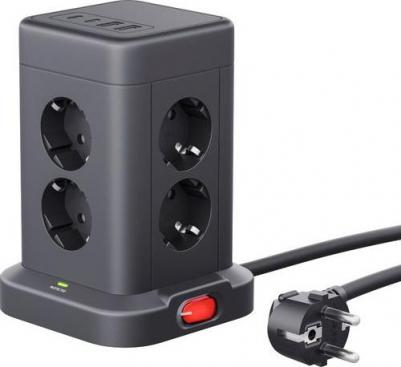 Сетевой фильтр 2м 3*1.5кв.мм 8розеток 16A 230В 2xUSB-A 2xUSB-C черный ILS 451 99630