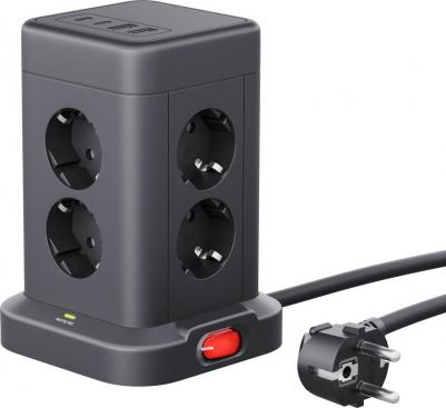 Сетевой фильтр 3м 3*1.5кв.мм 8розеток 16A 230В 2xUSB-A 2xUSB-C черный ILS 453 99631