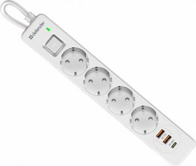 Сетевой фильтр DFS 143 3.0 м 4 розеток белый USB + TypeC 99434 – фото 1