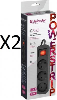 Удлинитель G330, 3 розетки, 3 м, черный