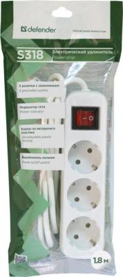 Удлинитель S318, 3 розетки, 1,8 м, белый – фото 4