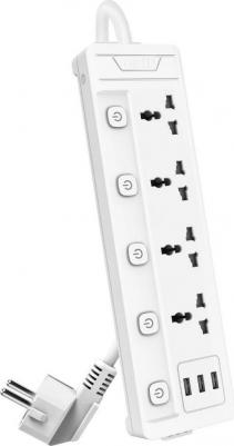 Сетевой фильтр универсальный ET411/ 4розетки + 3USB, 2 м