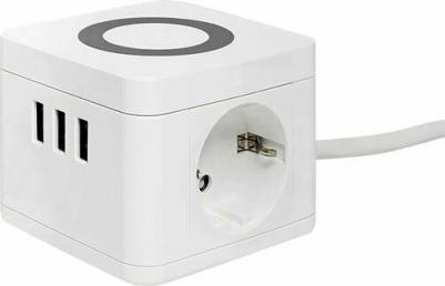 Удлинитель Куб 2 гнезда 3USB 2,4А+зарядное устройство 1,3 метра 1мм2