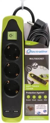 Удлинитель бытовой 3 розетки с заземлением 3х1 мм 2 м цвет зеленый/черный – фото 1