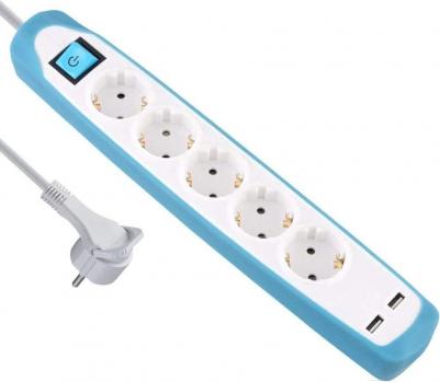Удлинитель бытовой 5 розеток с заземлением и выключателем 3х1 мм 2 м цвет белый