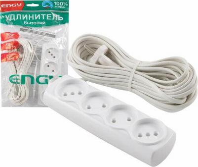 Удлинитель Эконом, ШВВП 2 x 0,75 мм, 4 розетки, 10 м, белый
