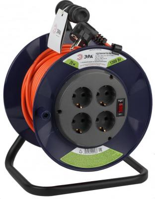 катушка Удлинитель на катушке пластик ПВС 3x0.75 кв.мм 20 м 6 А 1300 Вт IP20 с заземлением 4 розетки Б0046845