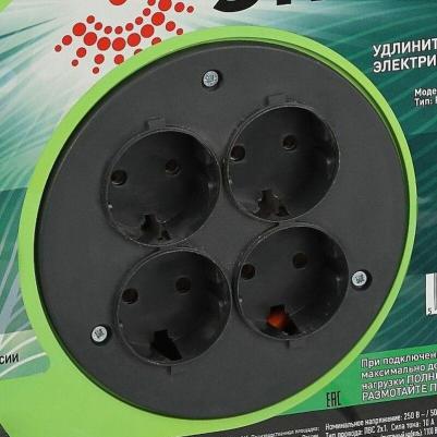 RP-4-2x1.0-30m Удлинитель силовой RP-4-2x1.0-30m на пластиковой катушке без заземления 4 розетки 30м ПВС 2х1мм2, цена за 1 шт – фото 1