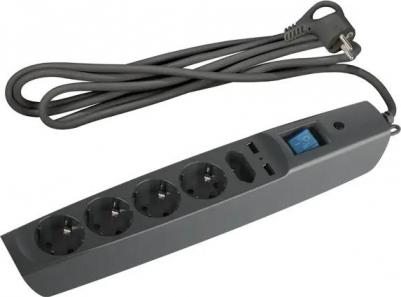 Сетевой фильтр SFU 5 розеток с заземлением 3х0.75 мм 2 USB 2200 Вт 1.8 м цвет черный