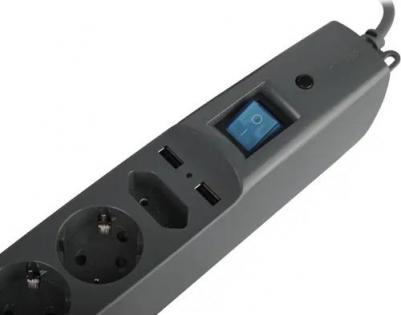 Сетевой фильтр SFU 5 розеток с заземлением 3х0.75 мм 2 USB 2200 Вт 1.8 м цвет черный – фото 2