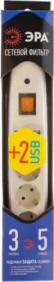 Сетевой фильтр SFU 5 розеток с заземлением 3х0.75 мм 2 USB 2200 Вт 3 м цвет бежевый – фото 1