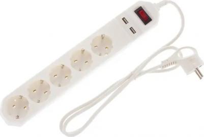 Сетевой фильтр USF 5 розеток с заземлением 3x0.75 мм 2 USB 2200 Вт 1.5 м цвет белый