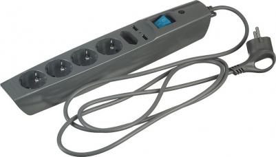 SFU-5es-2m-I Сетевой фильтр SFU-5es-2m-I с надежной защитой с заземлением с выключателем 5 розеток 2xUSB 2м 10А слоновая кость, цена за 1 шт