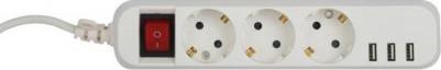 U-3es-3m-USB Удлинитель электрический U-3es-3m-USB c заземлением с выключателем 3 розетки + 3xUSBA 3м 10А, цена за 1 шт – фото 4