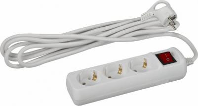 U-3es-5m-3x1 Удлинитель электрический U-3es-5m-3x1 с заземлением с выключателем 3 розетки 5м ПВС 3x1мм2 16А, цена за 1 шт