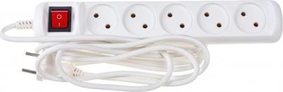 U-5s-3m-2x1 Удлинитель электрический U-5s-3m-2x1 без заземления c выключателем 5 розеток 3м ПВС 2x1мм2 10А, цена за 1 шт – фото 2
