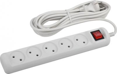 U-5s-5m-2x1 Удлинитель электрический U-5s-5m-2x1 без заземления c выключателем 5 розеток 5м ПВС 2x1мм2 10А, цена за 1 шт