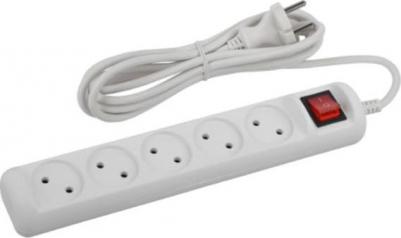 U-5s-5m-2x1 Удлинитель электрический U-5s-5m-2x1 без заземления c выключателем 5 розеток 5м ПВС 2x1мм2 10А, цена за 1 шт – фото 1