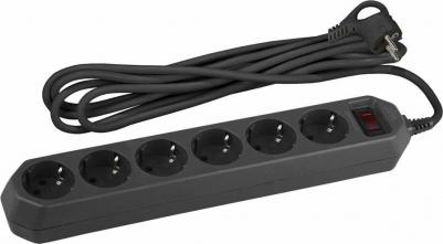 USF-6es-5m-B-BOX Сетевой фильтр USF-6es-5m-B с базовой защитой с заземлением с выключателем 6 розеток 5м 10А черный, цена за 1 шт