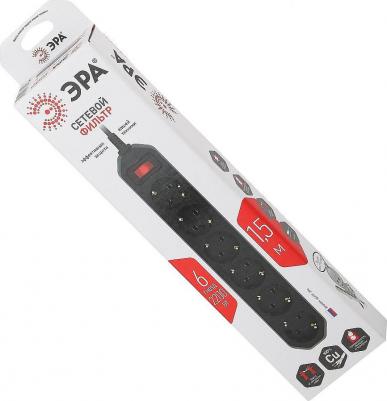 USF-6es-5m-B-BOX Сетевой фильтр USF-6es-5m-B с базовой защитой с заземлением с выключателем 6 розеток 5м 10А черный, цена за 1 шт – фото 1