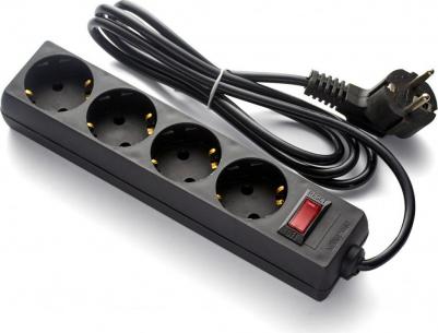 Удлинитель EC-4-3B 4 евро с заземлением, 3м, выключатель с подсветкой, черный 2793 – фото 1