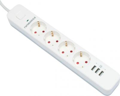 Сетевой фильтр, 4 розетки +3 USB 10 А, уровень защиты 2+ белый, 4 м EPS-4-U3-W-4 – фото 2