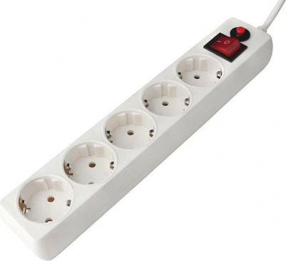 Сетевой фильтр 5 розеток, 0.5 м, 10 А, 2200 Вт, белый – фото 1