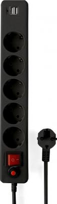 Сетевой фильтр ECL-5-U2-B-1.8 на 5 розеток 1.8 метра + 2 USB