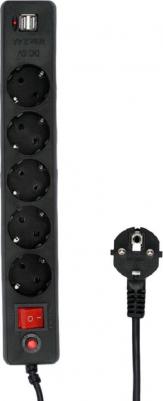 Сетевой фильтр ECL-5-U2-B-1.8 на 5 розеток 1.8 метра + 2 USB – фото 1