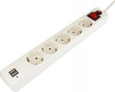 Сетевой фильтр ECL-5-U2-W-1.8 на 5 розеток 1.8 метра + 2 USB – фото 1