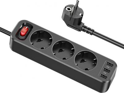 Сетевой фильтр NS2 Black 3 гнезда плюс 3USB 4000W 1.8м, черный – фото 2