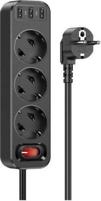 Сетевой фильтр NS2 Black 3 гнезда плюс 3USB 4000W 1.8м, черный – фото 5