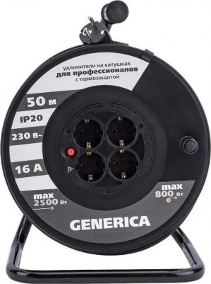 Удлинитель на катушке 50 с термозащитой 4 места 2P+PE/50м 3х1,5мм2 GENERICA WKP20-16-04-50-G – фото 1