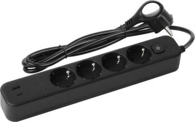 Сетевой фильтр SFE415-2xUSBAC-B с базовой защитой с заземлением с выключателем 4 розетки+2xUSBA+C 3,1A 1,5м 10А – фото 1