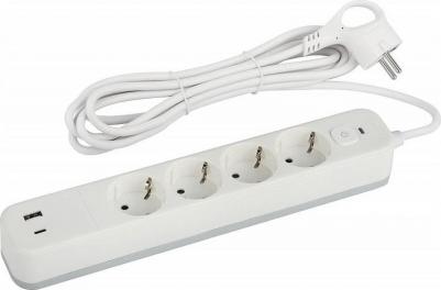 Сетевой фильтр SFE430-2xUSBAC-W с заземлением, с выключателем, 4 розетки, 2USB, провод 3 м, ПВС 3x0,75мм2. Базовый уровень защиты техники – фото 2