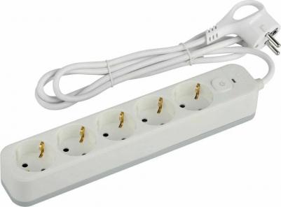 Сетевой фильтр SFE530-W с заземлением, с выключателем, 5 розеток, провод 3 м, ПВС 3x0,75мм2. Базовый уровень защиты техники: от импульсных помех – фото 1