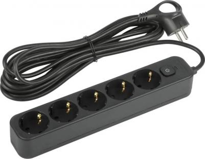 Сетевой фильтр SFE550-B с заземлением, с выключателем, 5 розеток, провод 5 м, ПВС 3x0,75мм2. Базовый уровень защиты техники: от импульсных помех